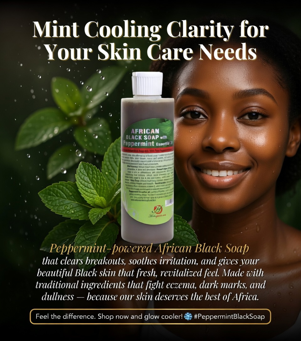 African Black Soap with Peppermint Essential Oil.